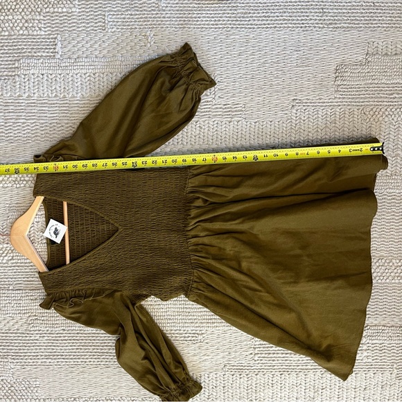 MADEWELL Lucie V-neck Smocked Olive Green Mini Dress w/ Ruffle | women’s small - Picture 11 of 14